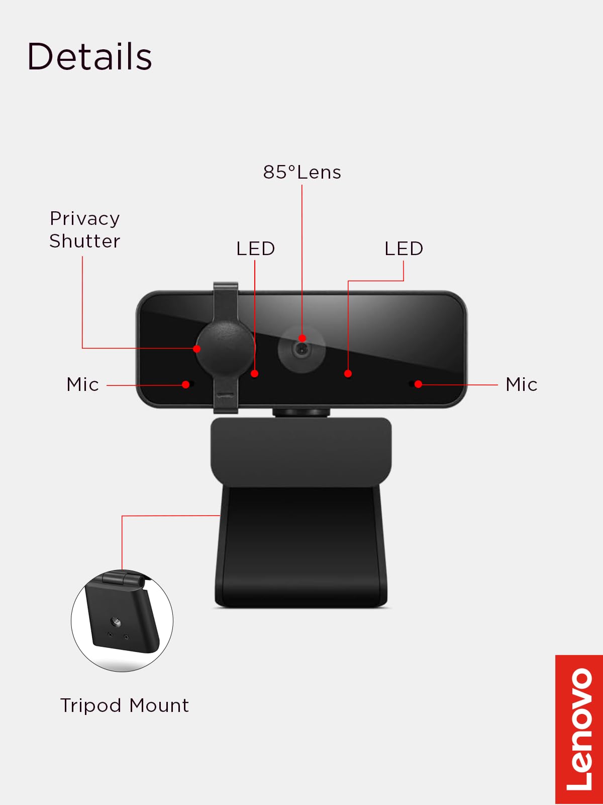 LENOVO Essential Webcam colour 1920 x 1080 1080p audio USB 2.0 MJPEG YUY2 DC 5 V