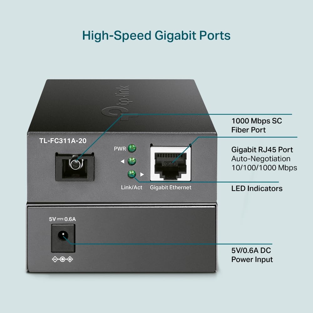 TP-LINK Omada 10/100/1000 Mbps RJ45 to 1000 Mbps Single-mode SC WDM Bi-Directional Fiber Converter
