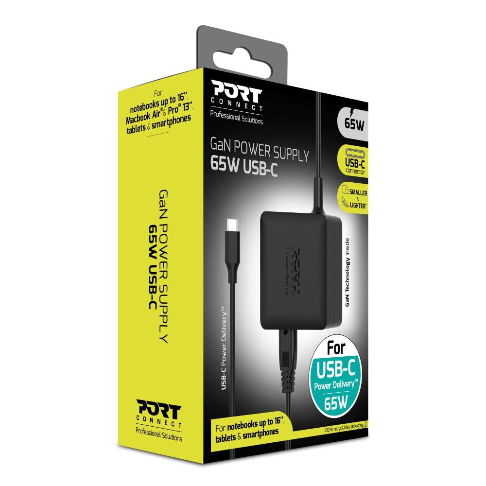 PORT DESIGNS Power Supply GaN 65W - TYPE C - AC CABLE - EU