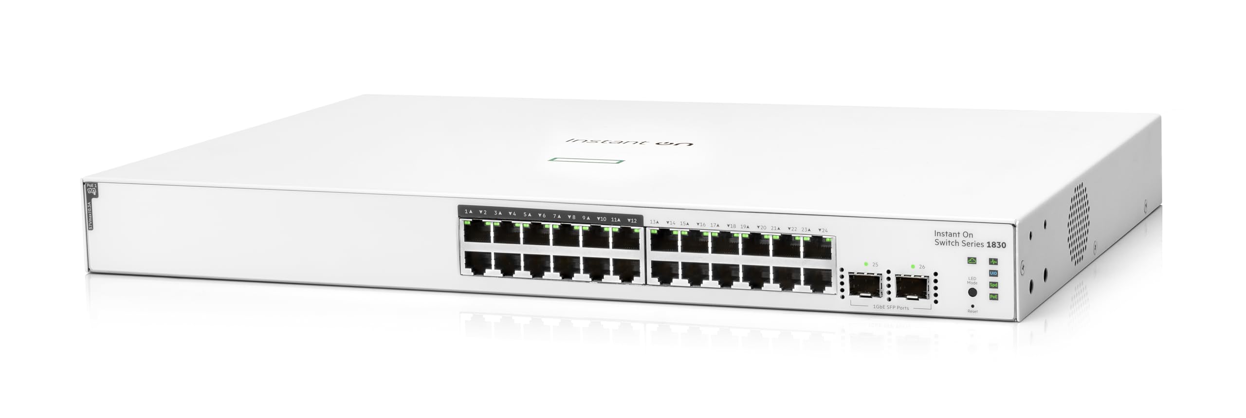 HPE Networking Instant On 1830 24G 12p Class4 PoE 2SFP 195W Switch Commutateur intelligent 12 x 10/100/1000 + 12 x10/100/1000 PoE+