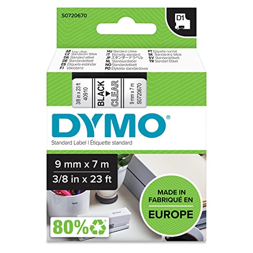 DYMO D1 Ruban d étiquette, 12 mm x 7 m, blanc/noir