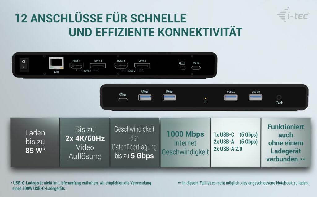 I-TEC Universal Dual 4K Display Docking Station PD 85W