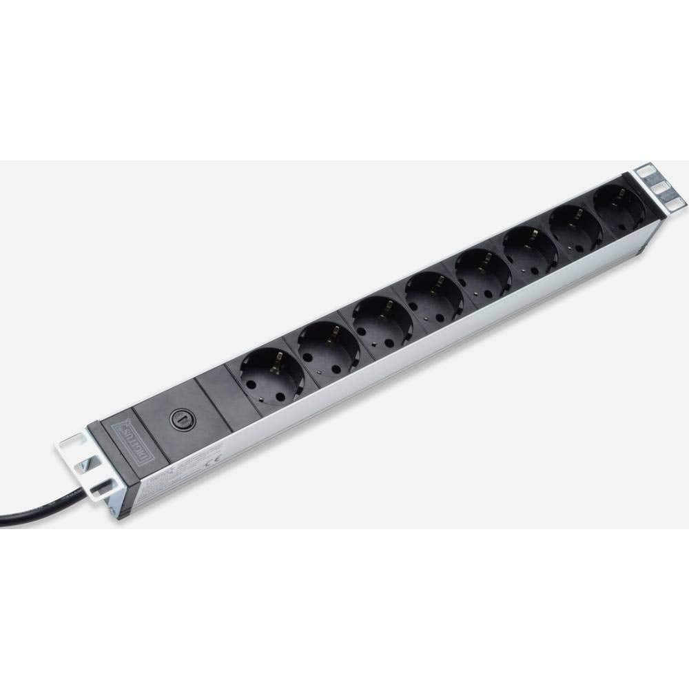 Digitus Bloc multiprise avec profilé en aluminium et préfusible, prise électrique a contact de protection a 8 sorties, connecteur IEC C14 pour câble d