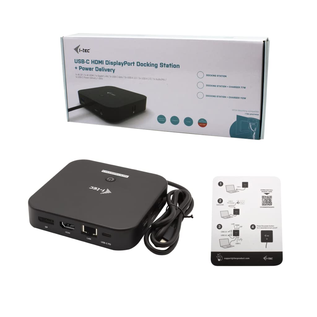 I-TEC USB-C Dual Display MST DS 1xDP 1xHDMI 1xGLAN 3xUSB 3.0 2x USB 2.0 1xUSB-C-Datei 1xAudio/Mic Jack 1x100W USB-C PD
