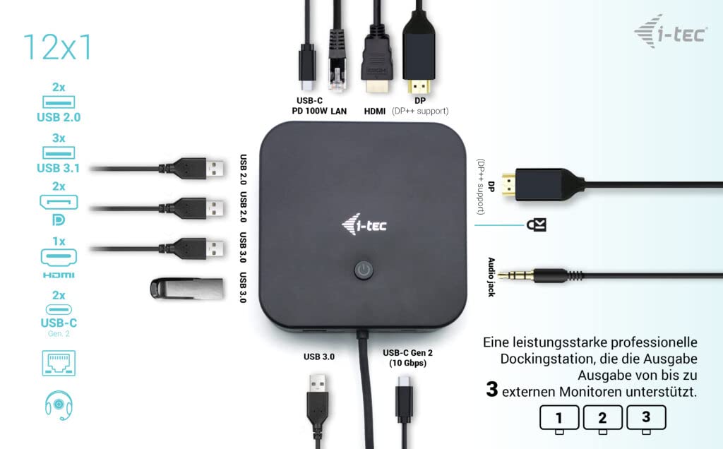 I-TEC USB-C HDMI Dual DP Docking Station with Power Delivery 100 W + i-tec Universal Charger 112 W