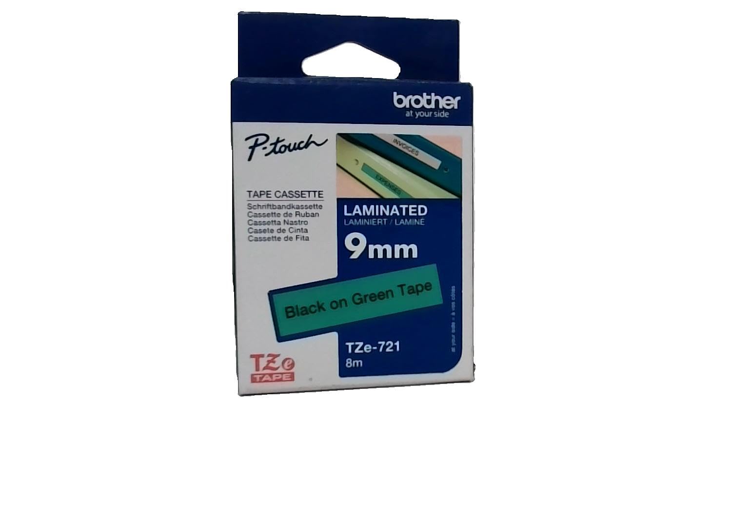 BROTHER P-TOUCH TZE-721 noir sur vert 9mm
