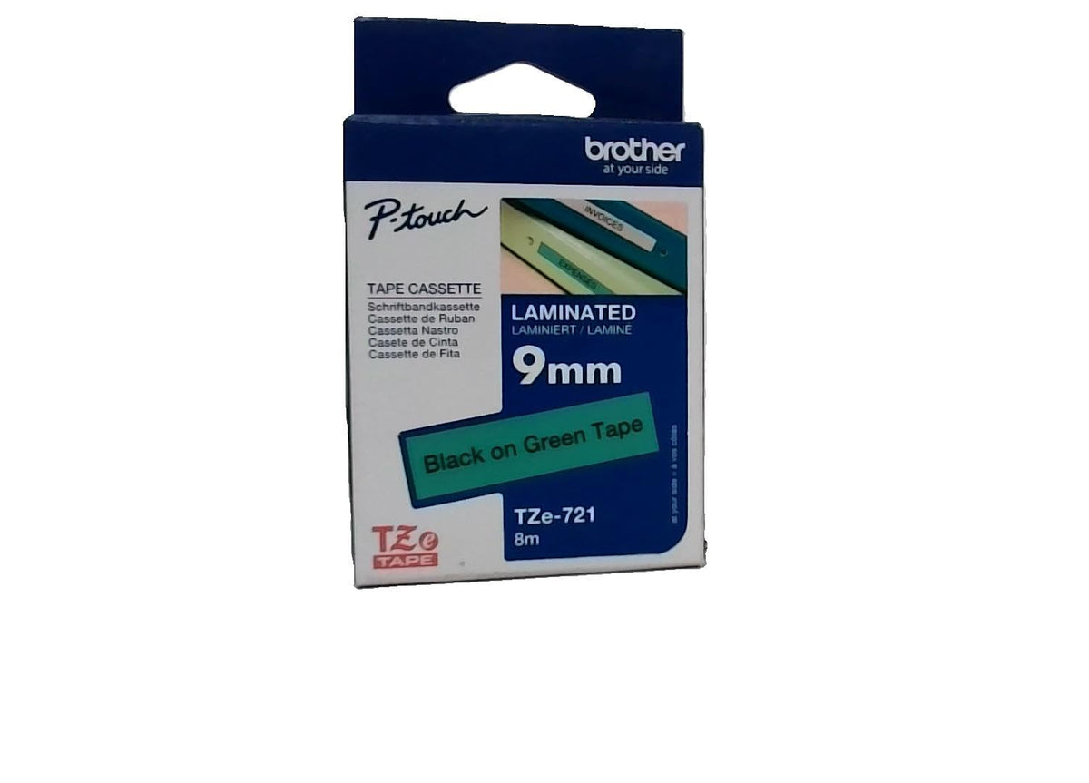 BROTHER P-TOUCH TZE-721 noir sur vert 9mm