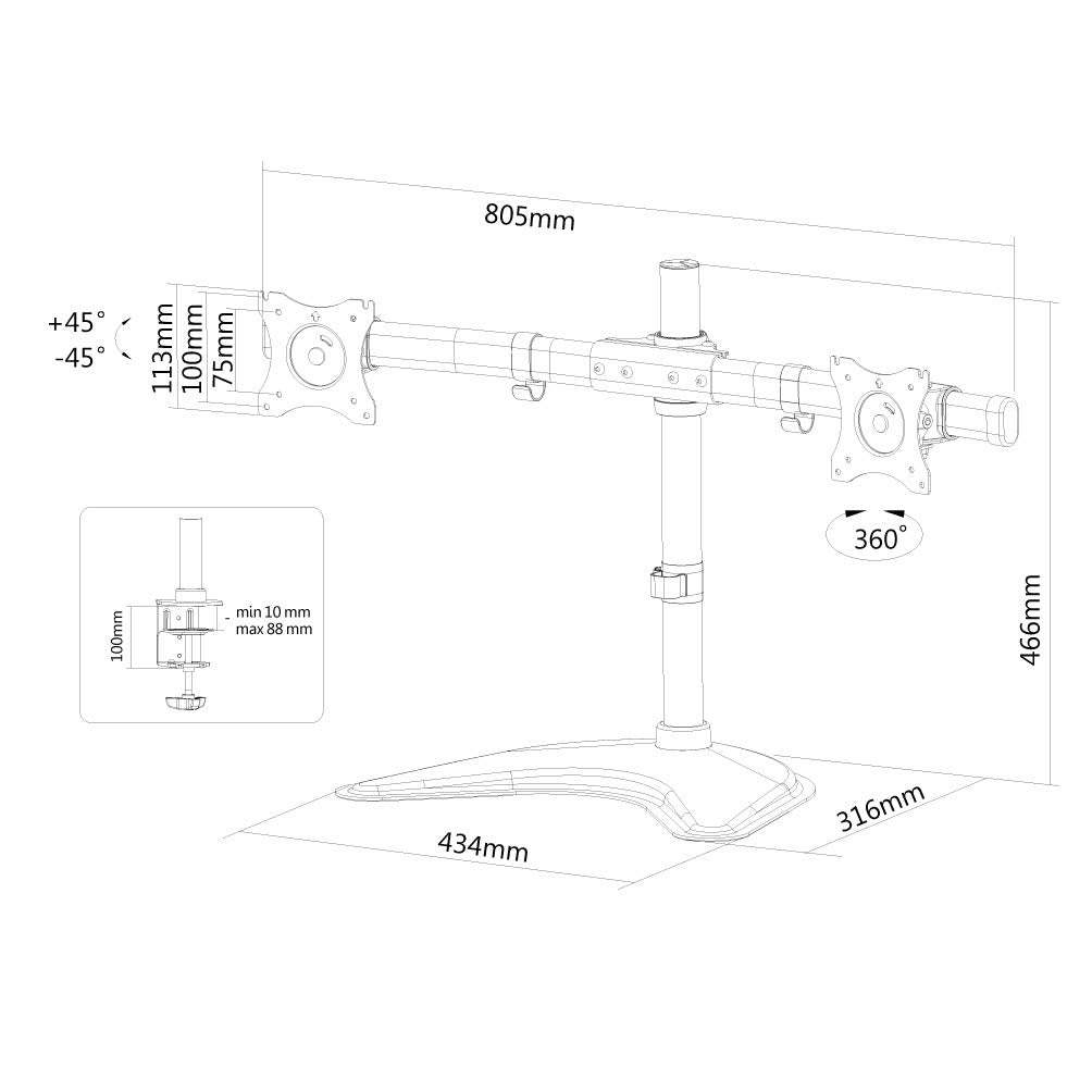 NEOMOUNTS NM-D335DBLACK Support décran à poser 10-27p