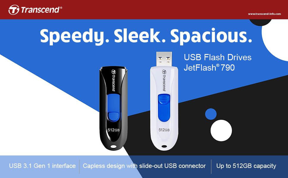 TRANSCEND 128Go Clé USB USB 3.1 Gen 1 Sans Capuchon - Noir