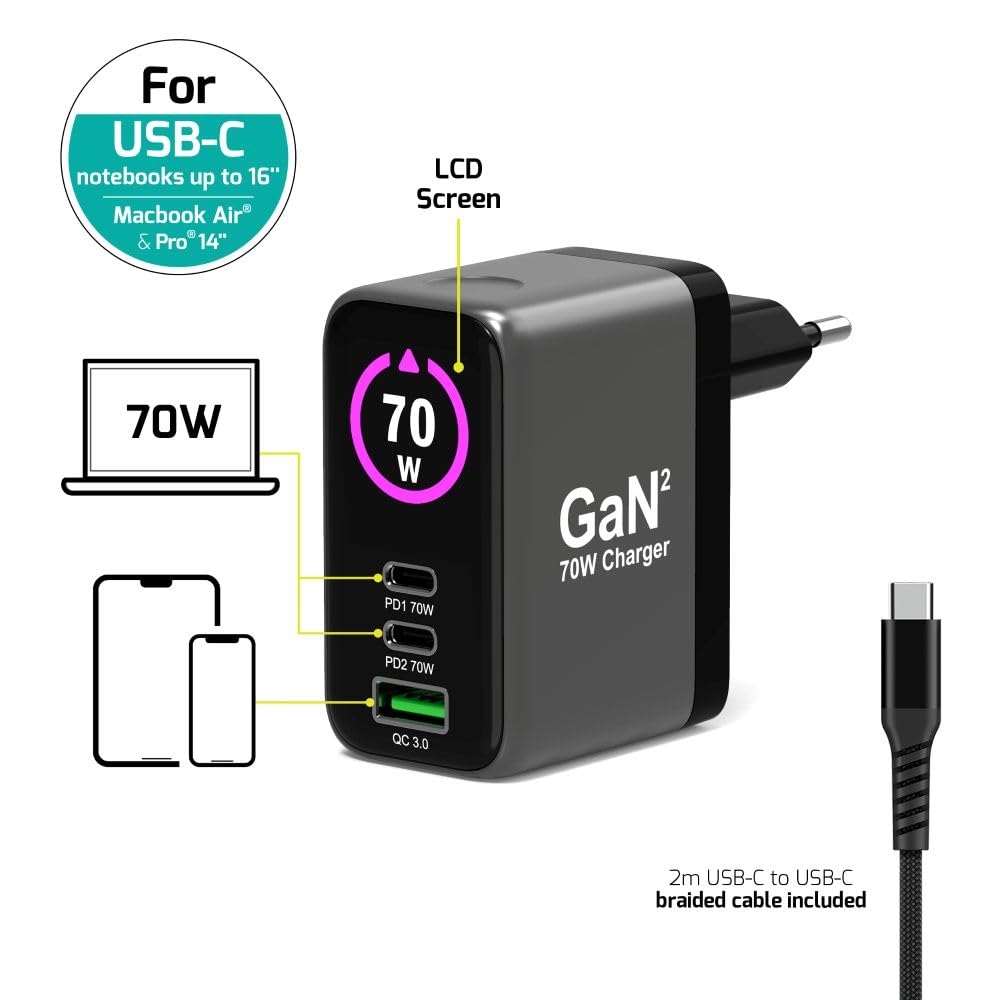 PORT DESIGNS Wall Charger Type-C PD 140W GaN PD 3.1 for MacBook PRO C to C Cable 2m EU