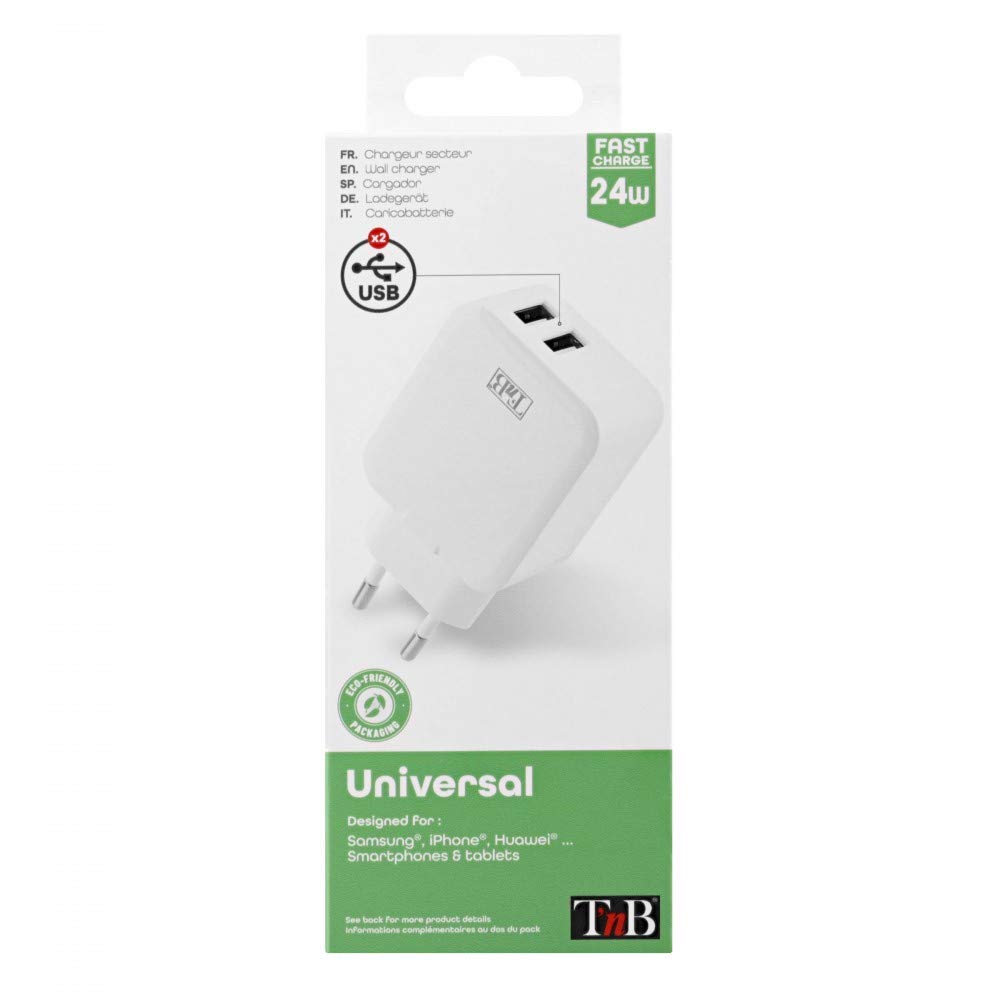 TNB 4.8A Mains 2 USB Charger White