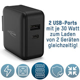 CHARGEUR SECTEUR 2 PORTS USB MULTI-PAYS DONT 1 PORT USB TYPE-C PD 30 W