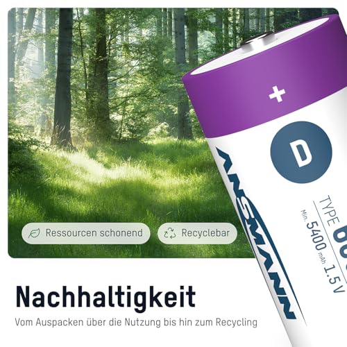 ANSMANN Accu lithium Mono D, 2 pièces, rechargeables Type-C, 1,5 V