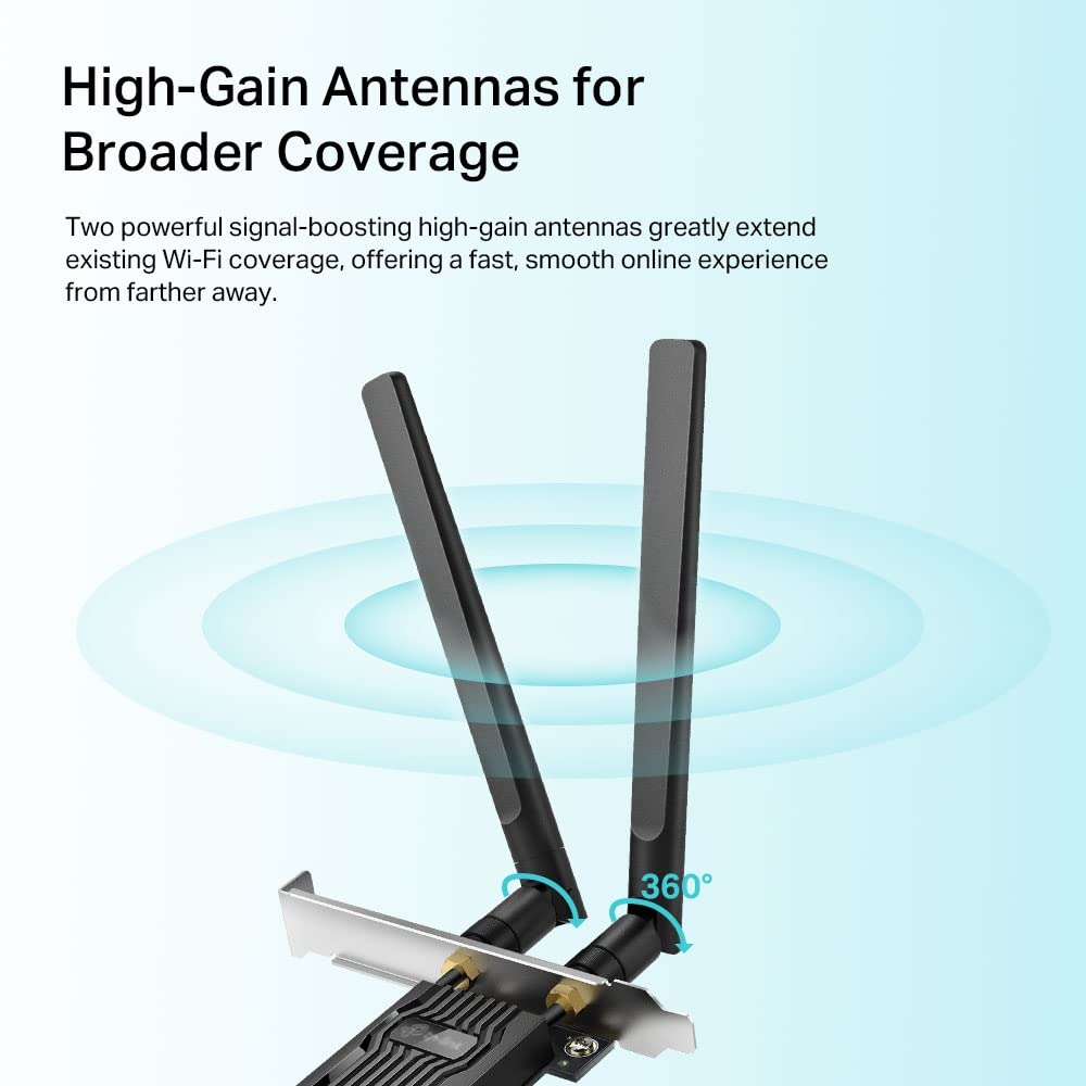 TP-LINK AX1800 Dual Band Wi-Fi 6 Bluetooth 5.2 PCI Express Adapter 1201Mbps at 5GHz + 574Mbps at 2.4GHz 2x High Gain Antennas