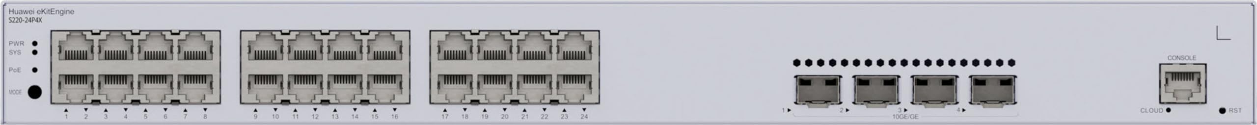 HUAWEI eKit S220 Series S220-24P4X Géré L2 Gigabit Ethernet (10/100/1000) Connexion Ethernet, supportant l'alimentation via ce port (PoE) 1U Gris