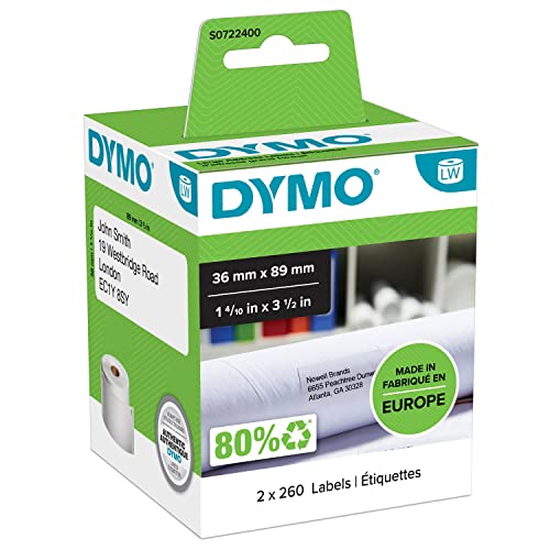 DYMO 2 rouleaux de 260 étiquettes noir sur blanc 89x36 mm