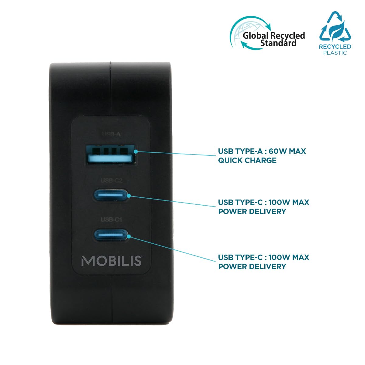 Charger 100W 2USB C 1USBA GaN cable 100W