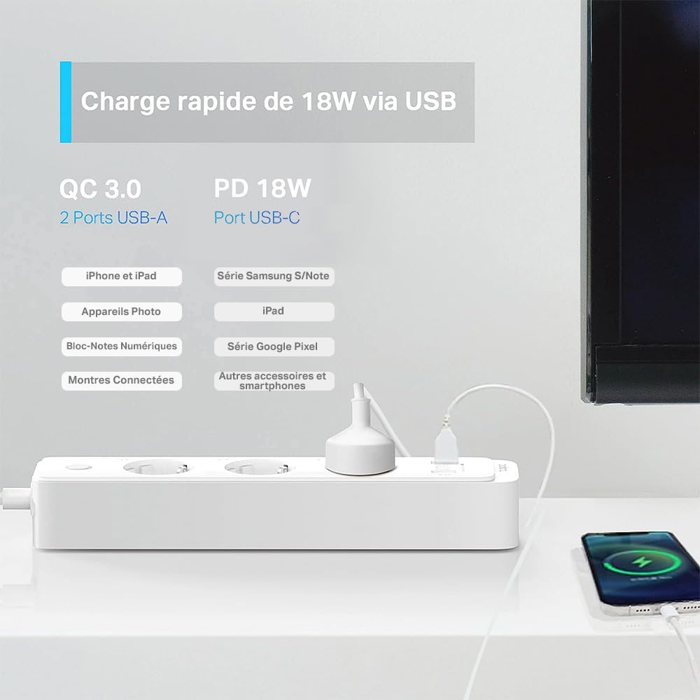 TP-LINK Smart Wi-Fi Power Strip Separately Control 3 Smart Outlets On The Power Strip via Application
