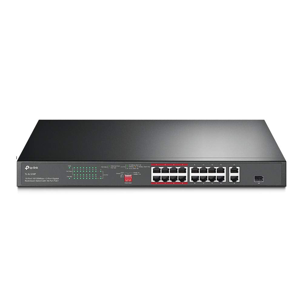 TP-LINK 16-Port 10/100Mbps + 2-Port Gigabit Rackmount Switch with 16-Port PoE+