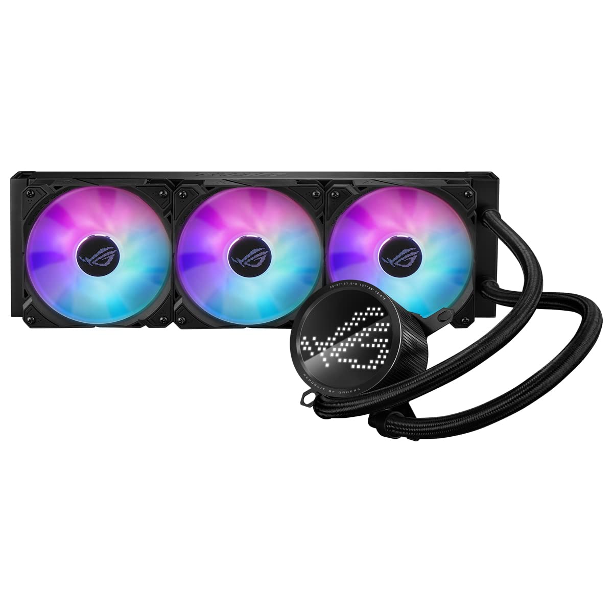 ASUS ROG RYUO III 360 ARGB all-in-one CPU liquid cooler with Asetek 8th gen pump solution and Anime Matrix LED Display