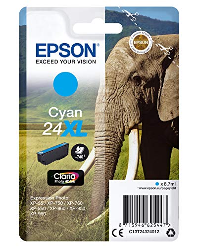 EPSON 1LB 24XL ink cartridge cyan high capacity 8.7ml 740 pages 1-pack RF-AM blister w/s