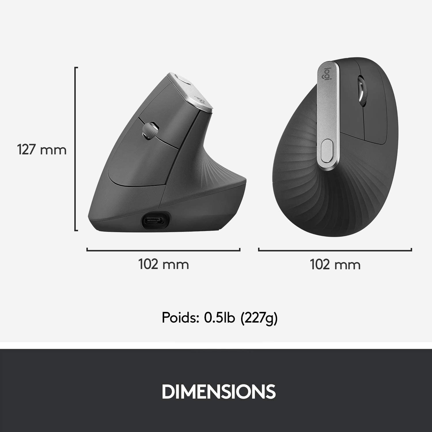 LOGITECH MX Vertical Vertical mouse ergonomic optical 6 buttons wireless wired Bluetooth 2.4 GHz USB wireless receiver graphite