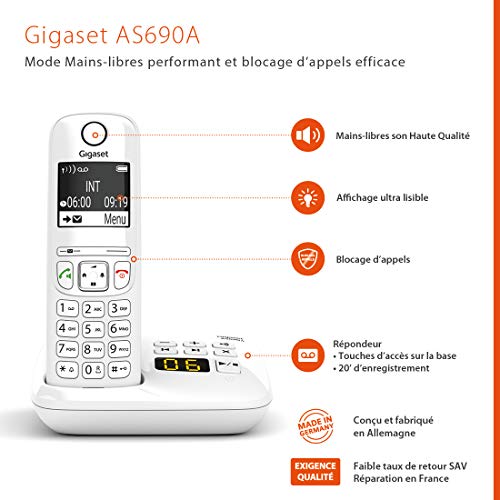 Gigaset AS690A DUO tél.DECT + REP - base + 2 combinés blancs