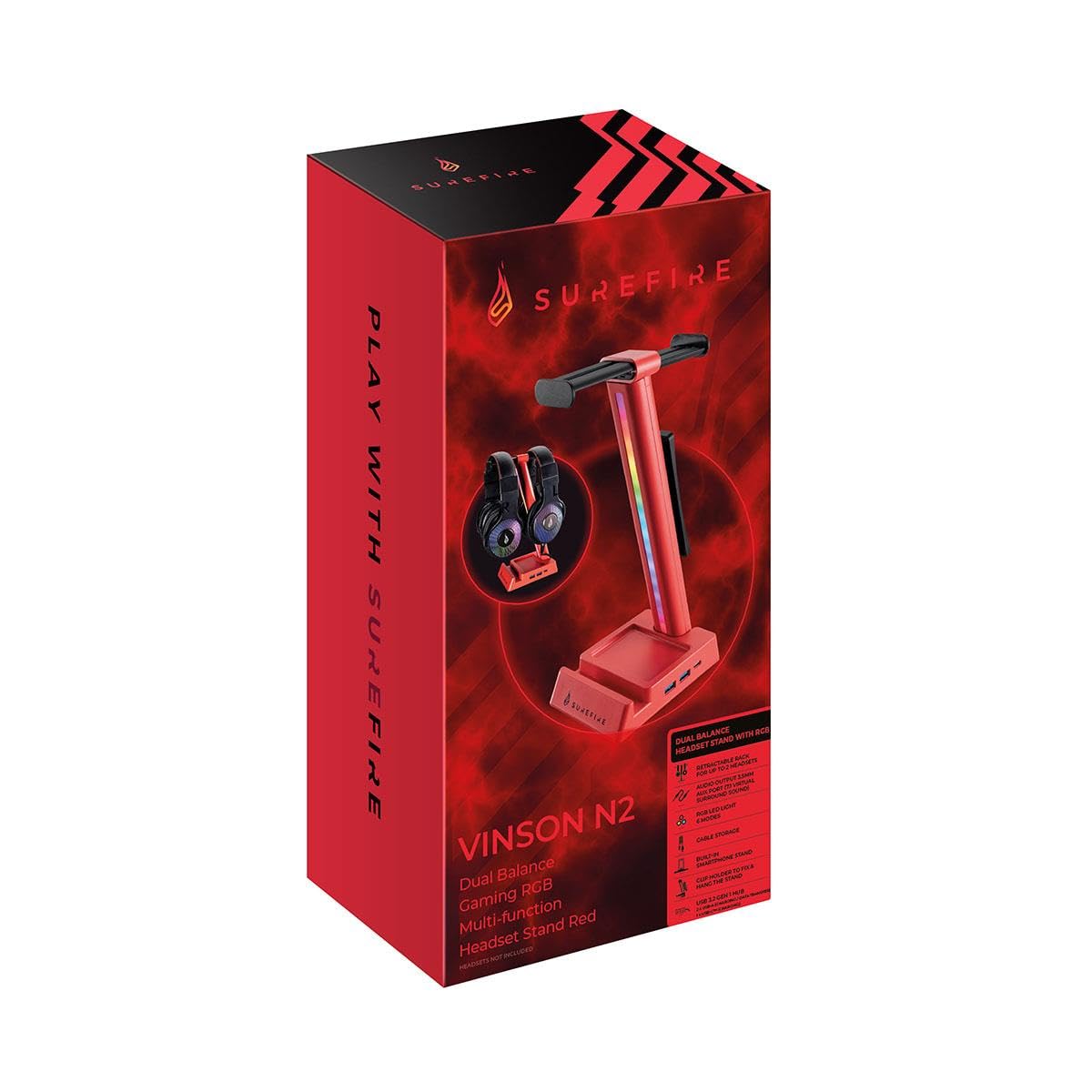 VERBATIM SUREFIRE VINSON N2 DUAL BALANCE GAMING RGB MULTI-FUNCTION HEADSET STAND RED WCF (P)
