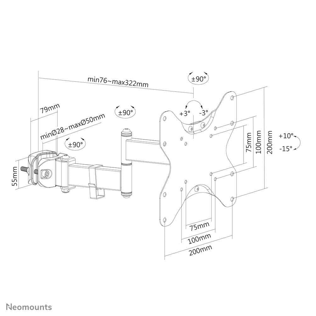 NEOMOUNTS FL40-450BL12 Support de colonne pour écran 23-42p - diam. 28-50 mm - orientable