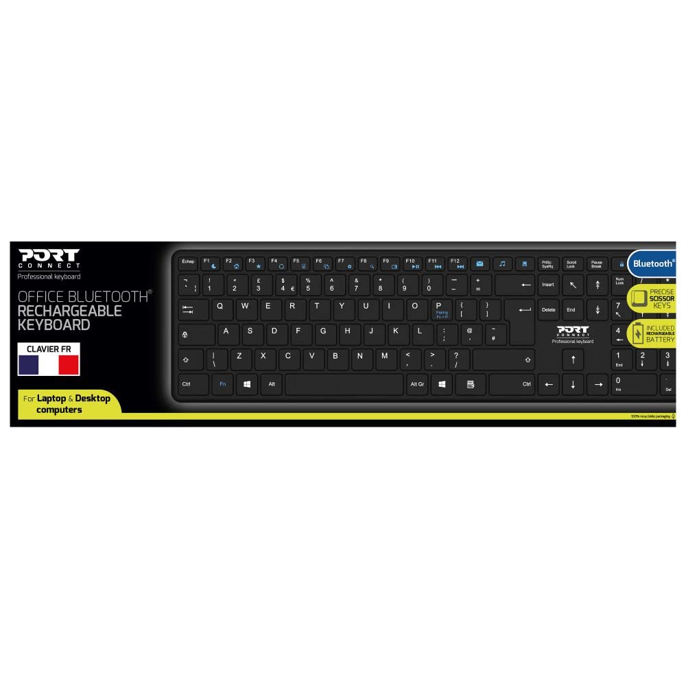 PORT DESIGNS Rechargeable Bluetooth Keyboard Ultra Slim and Elegant Design Rechargeable Battery 10meters Bluetooth range Compatible