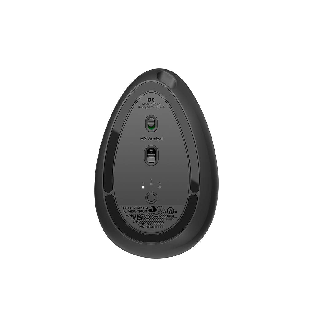 LOGITECH MX Vertical Vertical mouse ergonomic optical 6 buttons wireless wired Bluetooth 2.4 GHz USB wireless receiver graphite