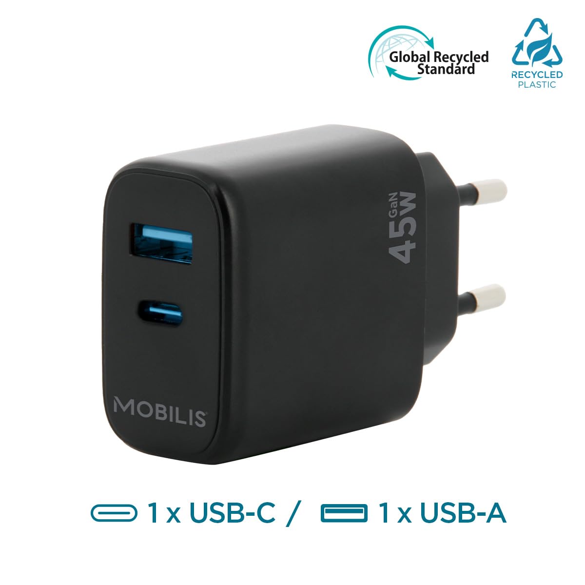 Wall Charger 45W 1 USB A+1 USB C GaN