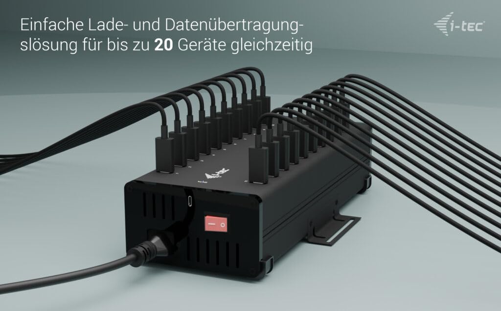 I-TEC USB-C/USB-A Metal Charging+Data HUB 15W per port 20x USB-C integrated power adapter 360W