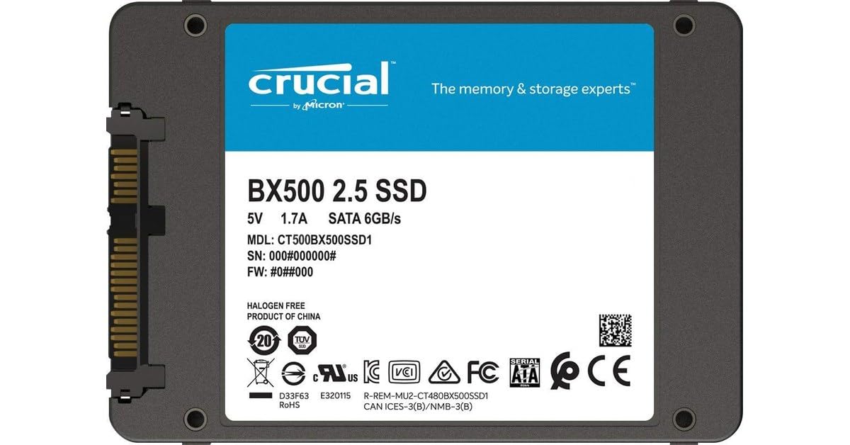 "Crucial CT500BX500SSD1 disque SSD 500 Go 2.5"" Série ATA III 3D NAND"