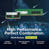 TRANSCEND JetRam 32Go KIT DDR4 3200Mhz U-DIMM 1Rx8 2Gx8 CL22 1.2V