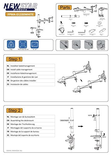 NEOMOUNTS FPMA-D1330WHITE Support décran à fixer 10-30p