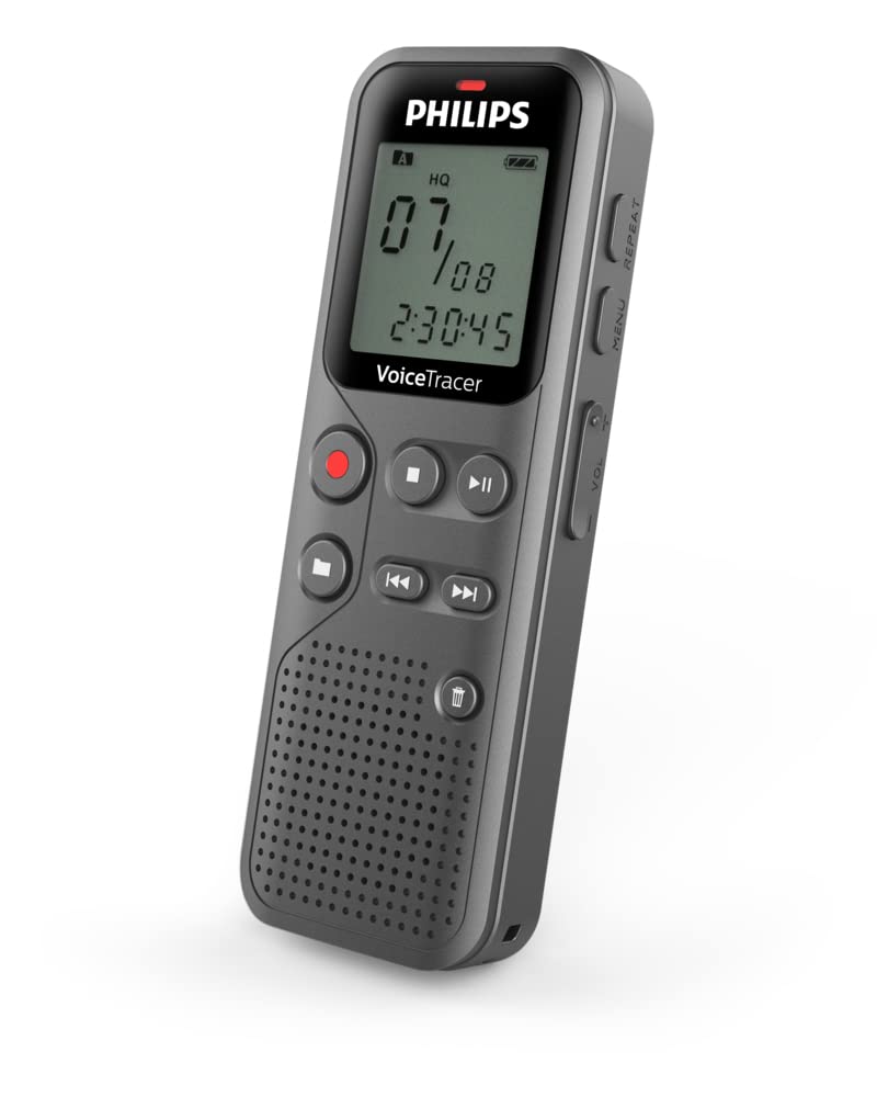 PHILIPS Dictaphone VoiceTracer DVT1120: Optimisé pour les notes, 8Go, Mono, Gris