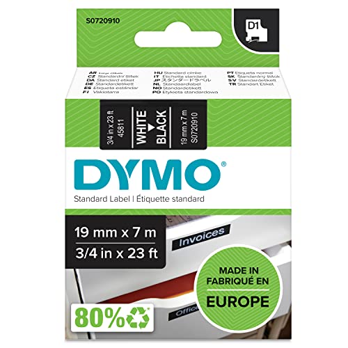 DYMO D1 Ruban d étiquette, 12 mm x 7 m, blanc/noir