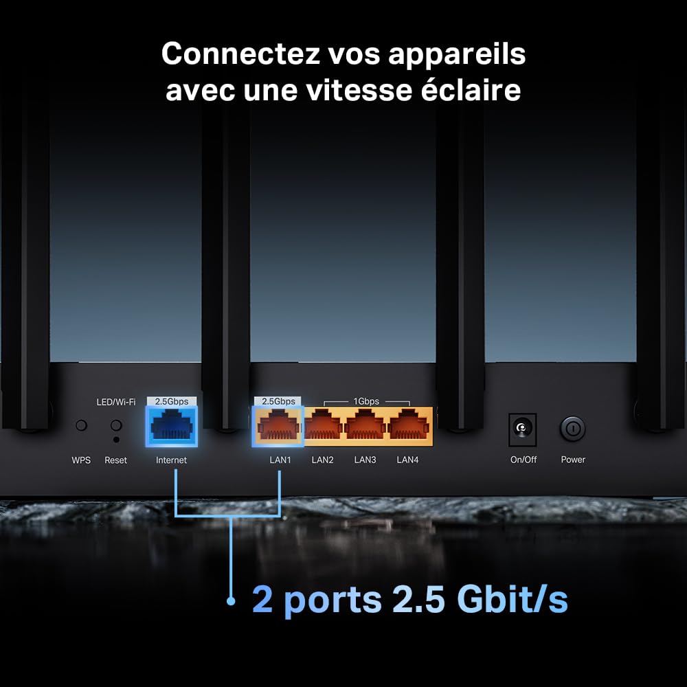TP-LINK BE6500 Dual-Band Wi-Fi 7 Router 688Mbps at 2.4GHz + 5764Mbps at 5GHz 6xAntennas 2.0 GHz Quad-Core CPU 1x2.5Gbps WAN port