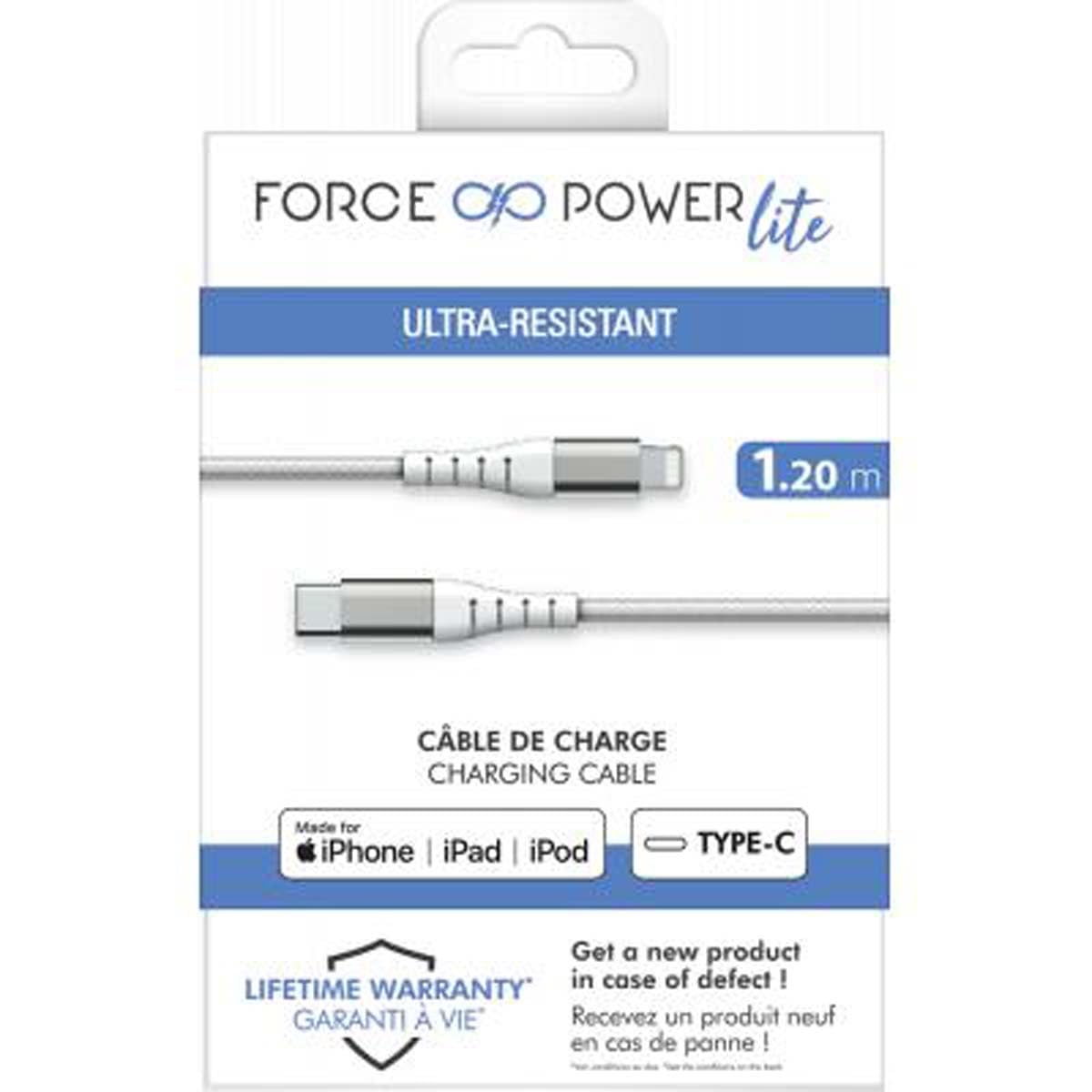 FPCableRenforc/MFI 3A 1.2m Recy Blanc