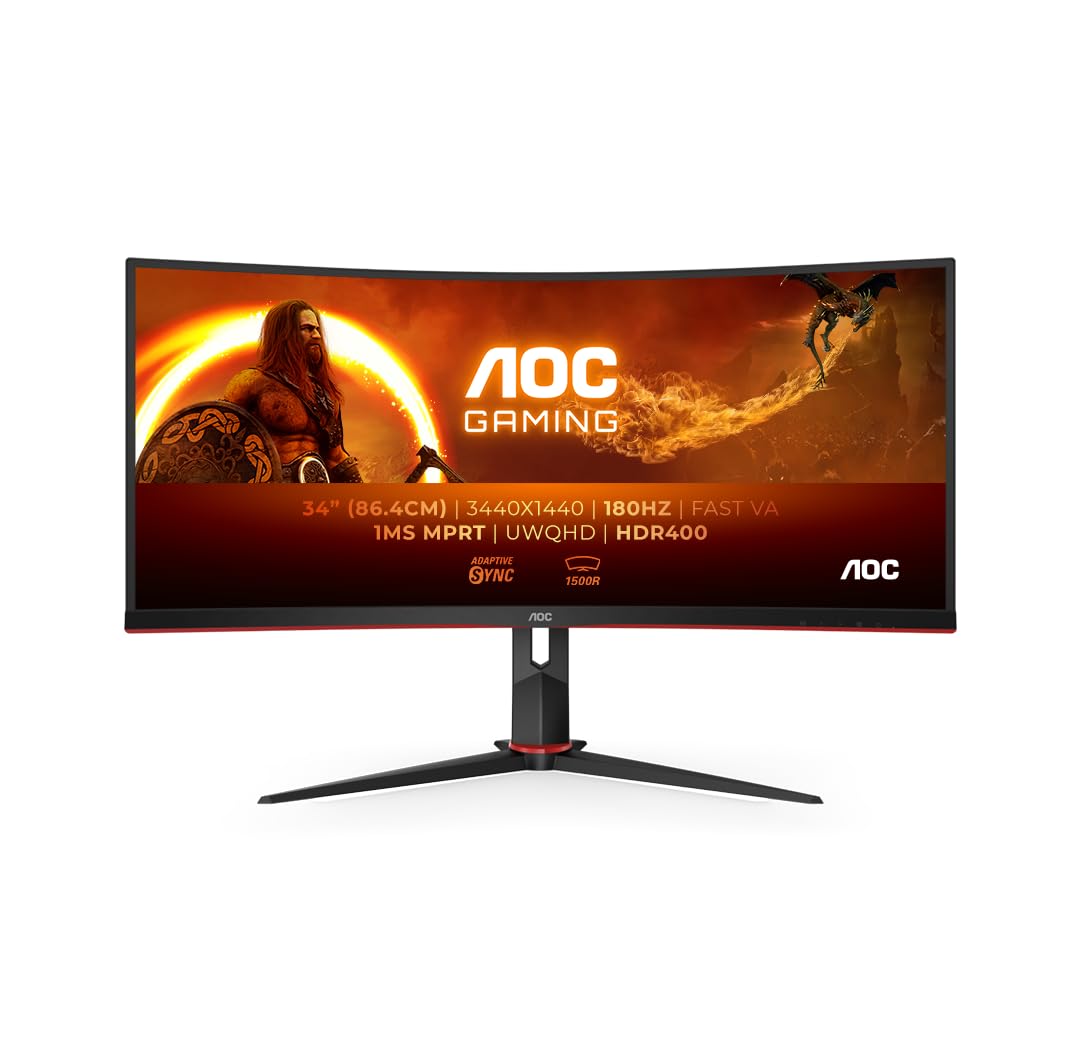 AOC CU34G2XP/BK 34p 3440x1440 VA 180hz High adjustable Stand HDR400 Freesync Premium USB HUB 4x3.0 2xDP 2xHDMI