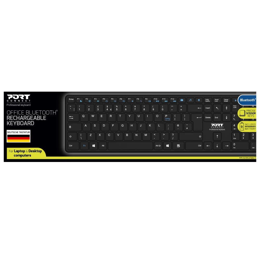 PORT DESIGNS Rechargeable Bluetooth Keyboard Ultra Slim and Elegant Design Rechargeable Battery 10meters Bluetooth range Compatible