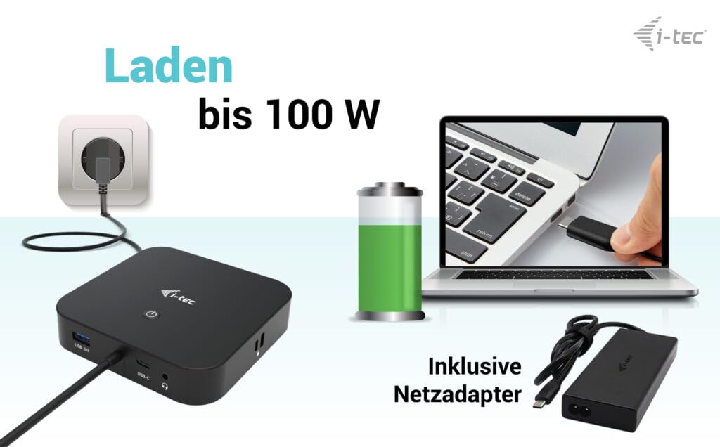 I-TEC USB-C Dual Display MST DS 1xDP 1xHDMI 1xGLAN 3xUSB 3.0 2xUSB 2.0 1xUSB-C-Datei 1xAudio/Mic Jack 1x100W USB-C PD+Charger 112W
