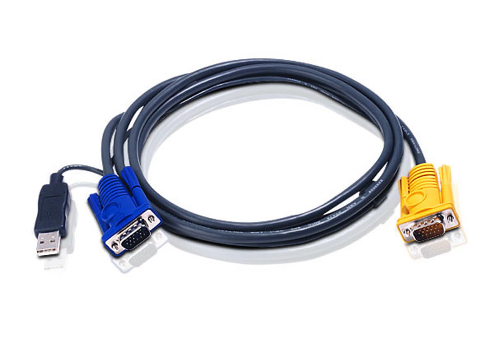ATEN Câble KVM USB 1,8m avec SPHD 3 en 1 et convertisseur PS/2 vers USB intégré - 1,8 m - VGA - Noir - HDB-15 + USB A - SPHD-15 - Mâle