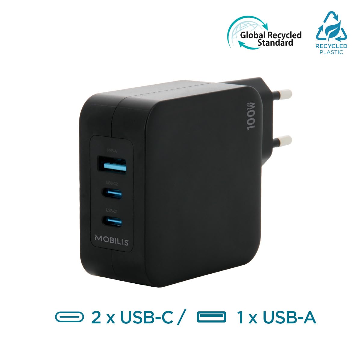 Charger 100W 2USB C 1USBA GaN cable 100W