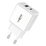 CHARGEUR SECTEUR 1 PORT USB Type-A QC + 1 PORT USB Type-C PD BLANC
