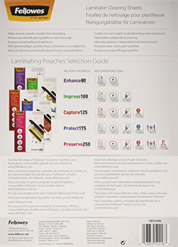 FELLOWES FEUILLE DE  NETTOYAGE POUR PLASTIFIEUSES X10