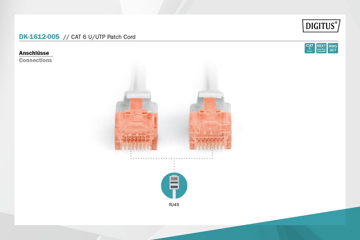 DIGITUS Câbles de brassage CAT 6 U/UTP - 0,5 m - Cat6 - U/UTP (UTP) - RJ-45 - RJ-45
