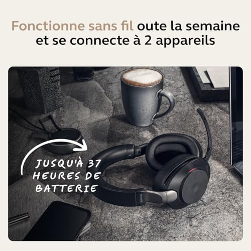 Jabra Evolve2 85, MS Stereo Casque Avec fil &sans fil Arceau Bureau/Centre d'appels USB Type-A Bluetooth Noir