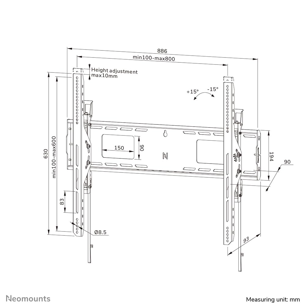 NEOMOUNTS WL35-750BL18 Support mural inclinable pour écran 43-98p- robuste - verrouillable - installation rapide - TÌV